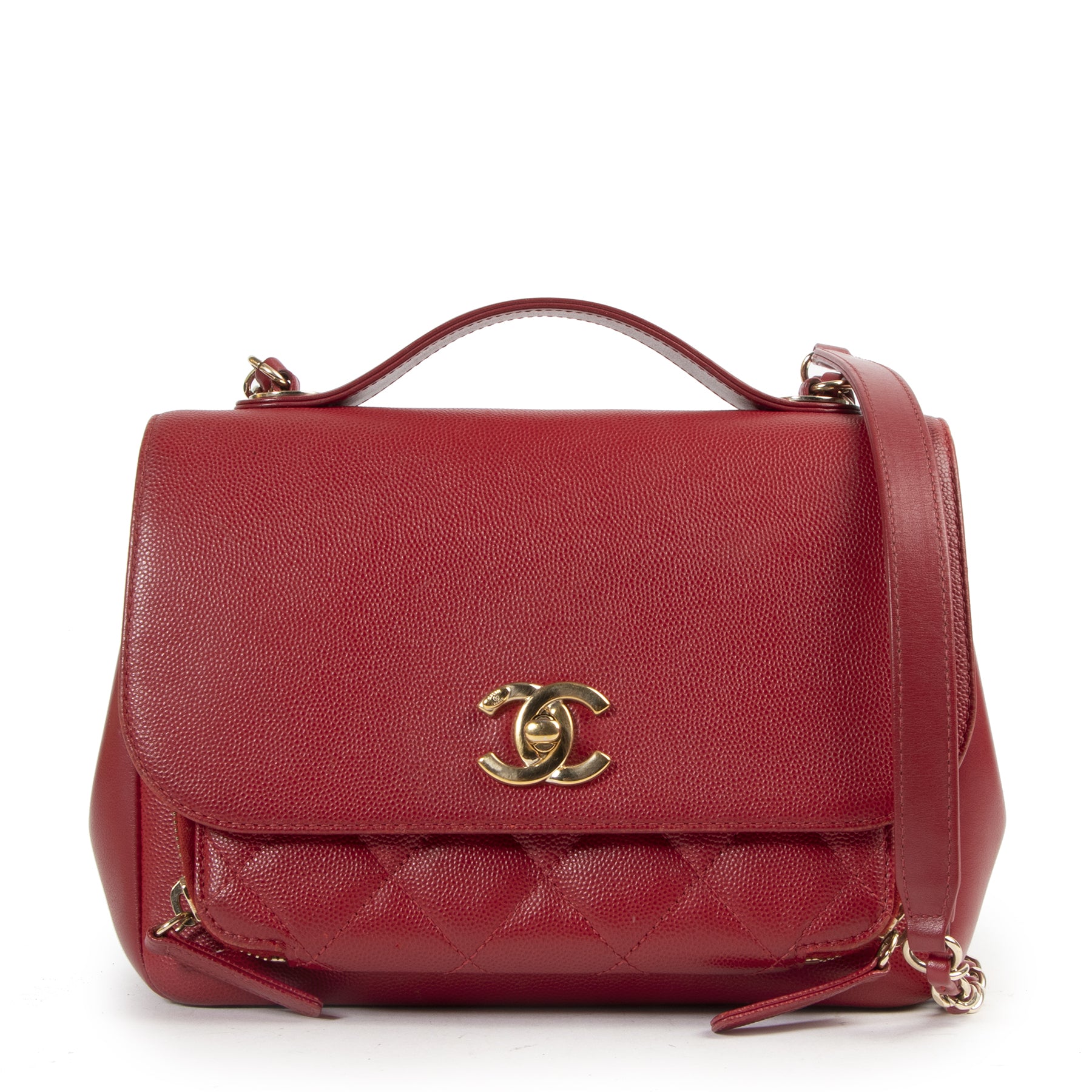 Authentic secondhand Chanel Red Caviar Quilted Business Affinity Flap Bag designer bags fashion luxury vintage webshop safe secure online shopping