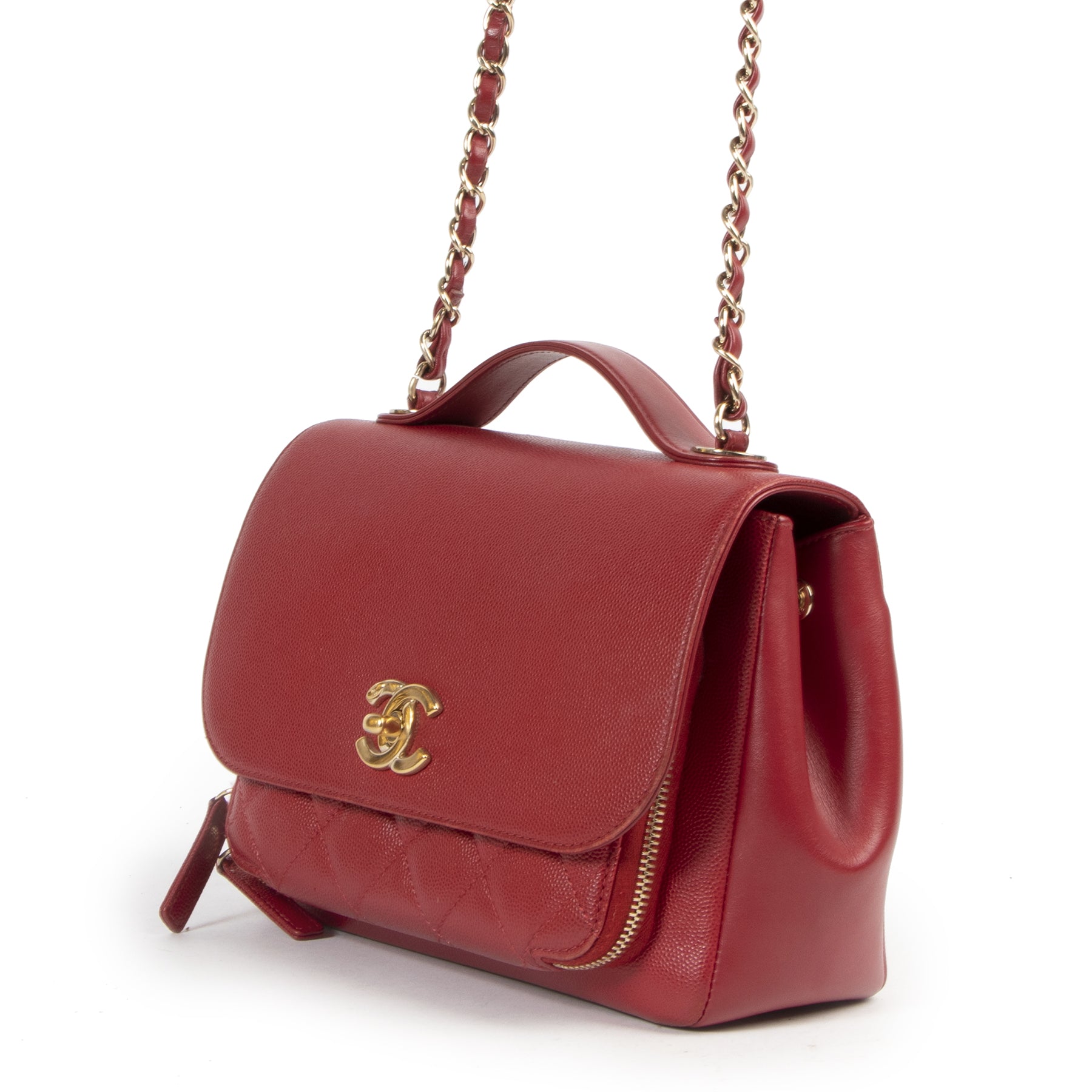 Authentic secondhand Chanel Red Caviar Quilted Business Affinity Flap Bag designer bags fashion luxury vintage webshop safe secure online shopping