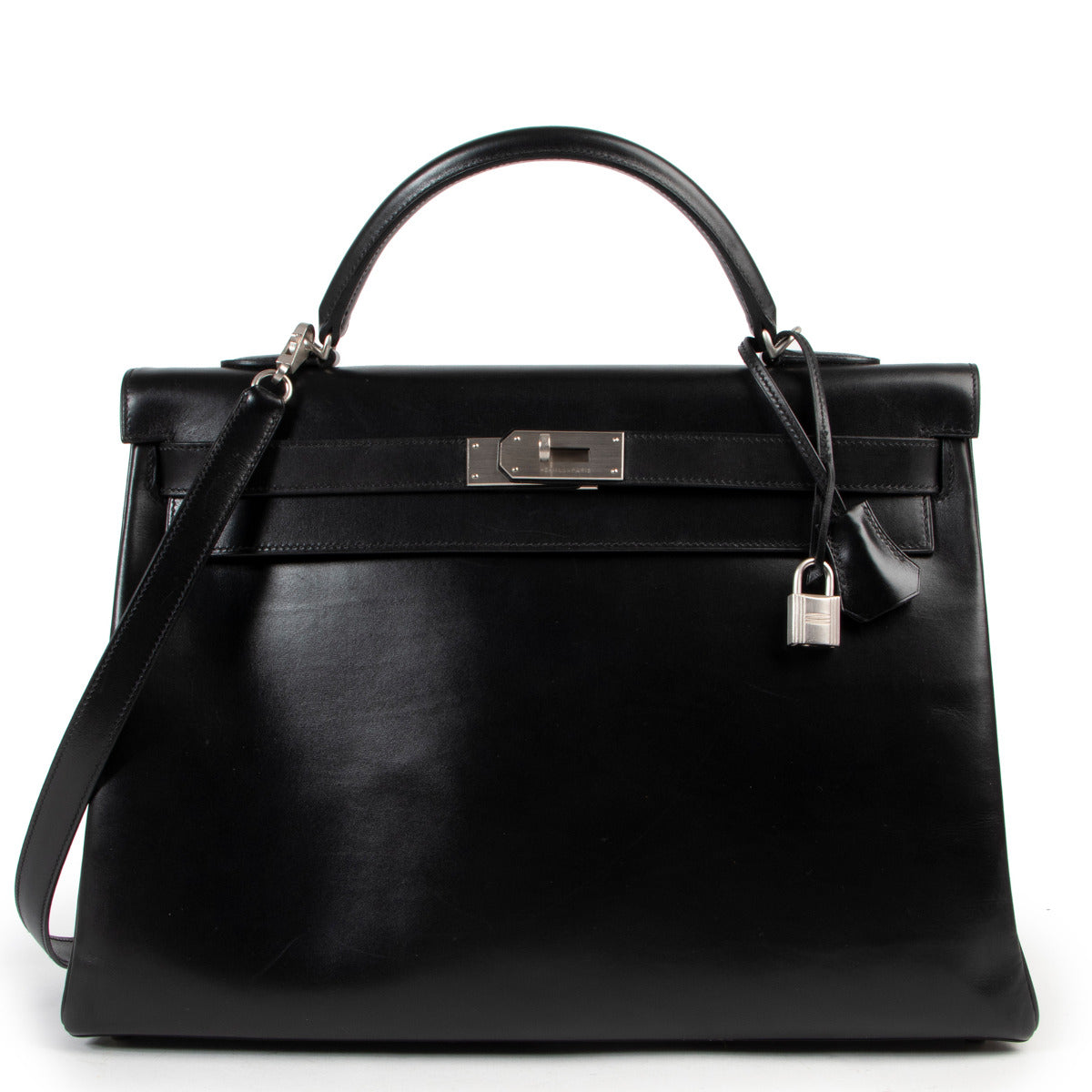 Hermès Kelly 40 Black Boxcalf Brushed Hardware