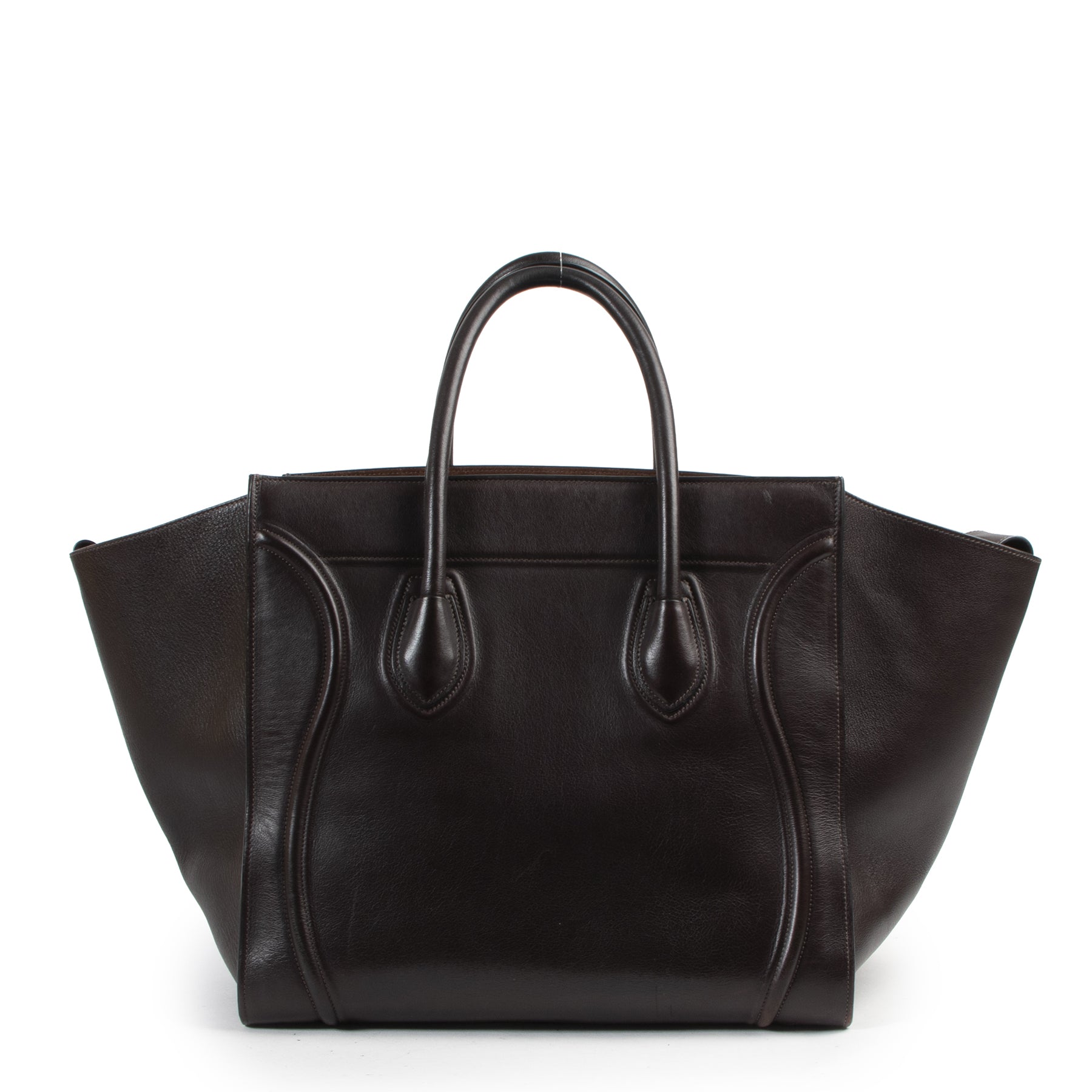Bent u op zoek naar een authentieke designer handtas? Céline Dark Brown Phantom Luggage Bag for the best price.