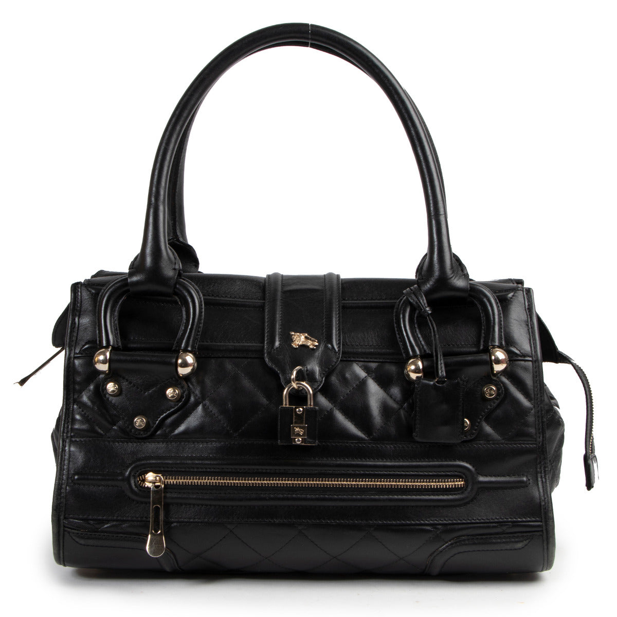 Burberry Black Quilted Leather Manor Satchel Shoulder Bag