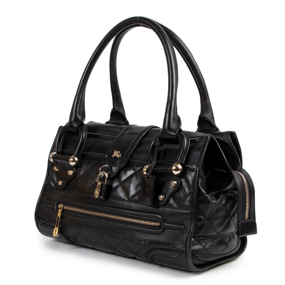 Burberry Black Quilted Leather Manor Satchel Shoulder Bag
