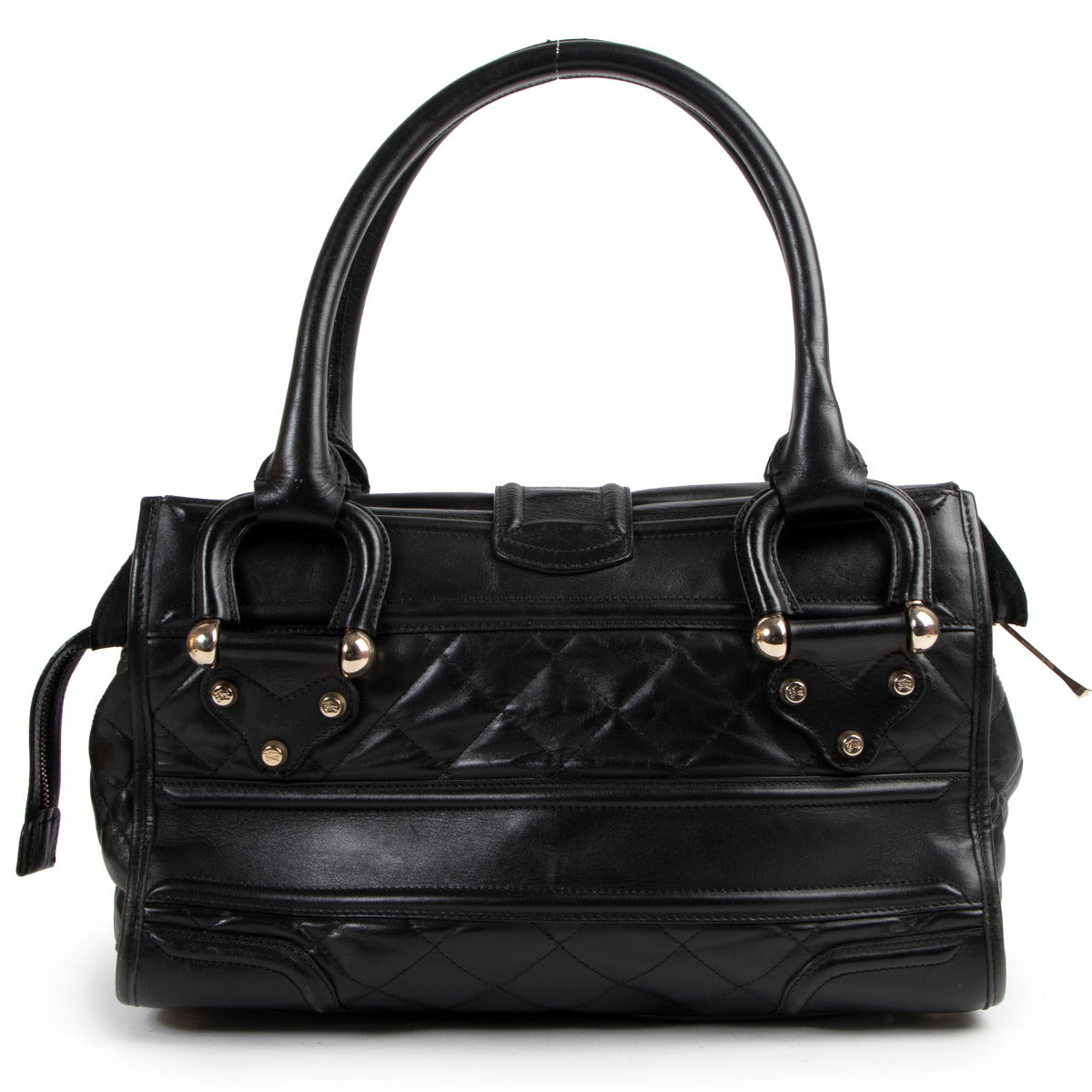 Burberry Black Quilted Leather Manor Satchel Shoulder Bag