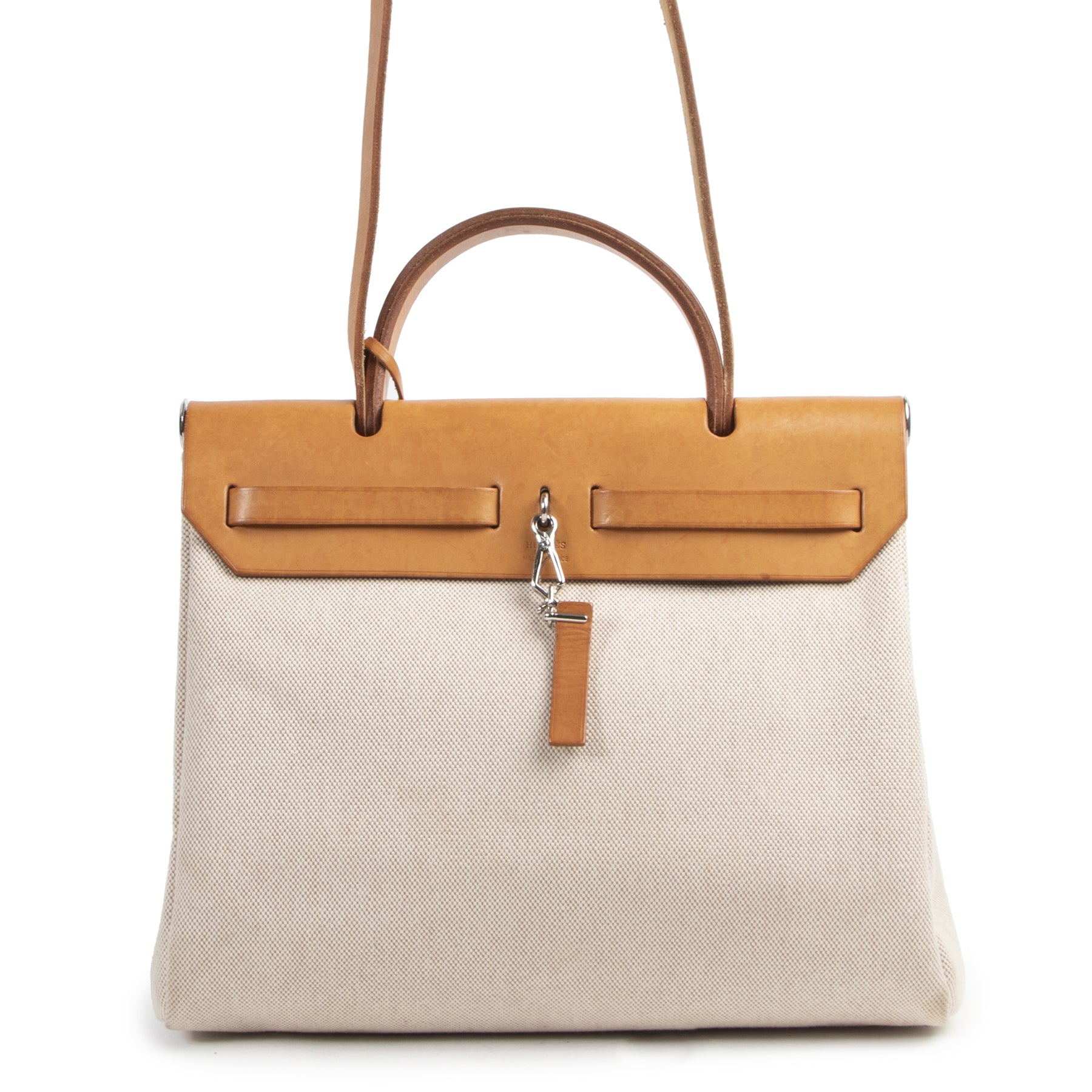 Hermes Black And Beige Canvas 2 in 1 Herbag
