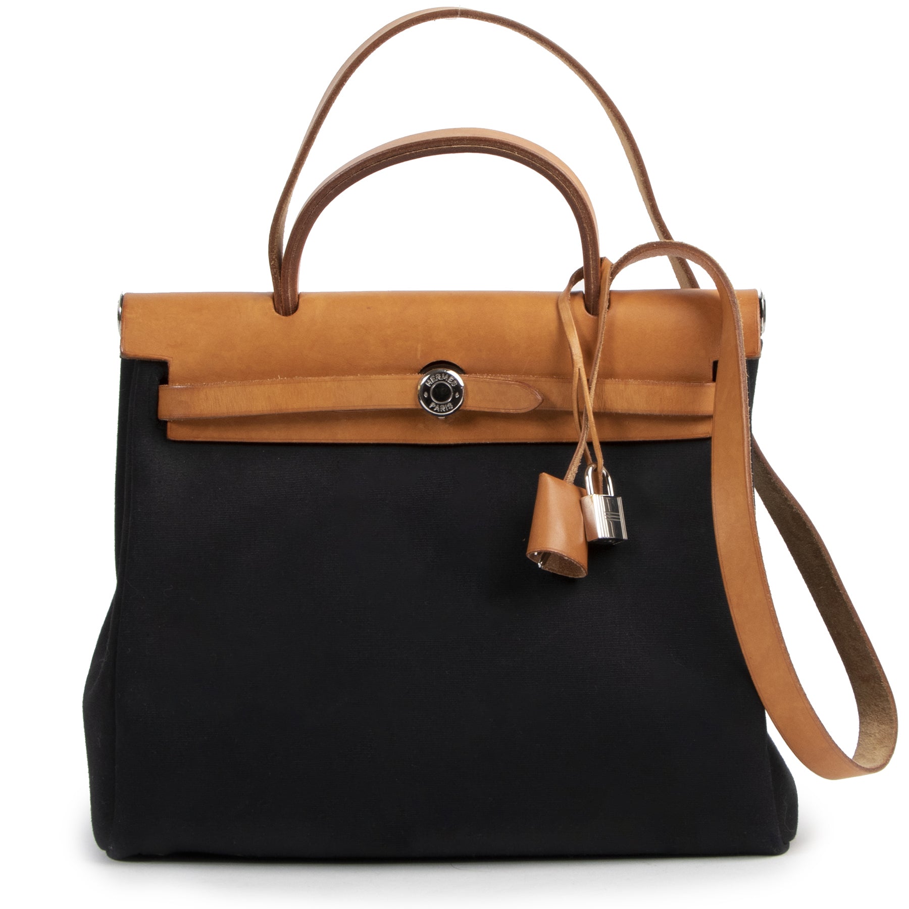 koop online Hermes Black And Beige Canvas 2 in 1 Herbag
