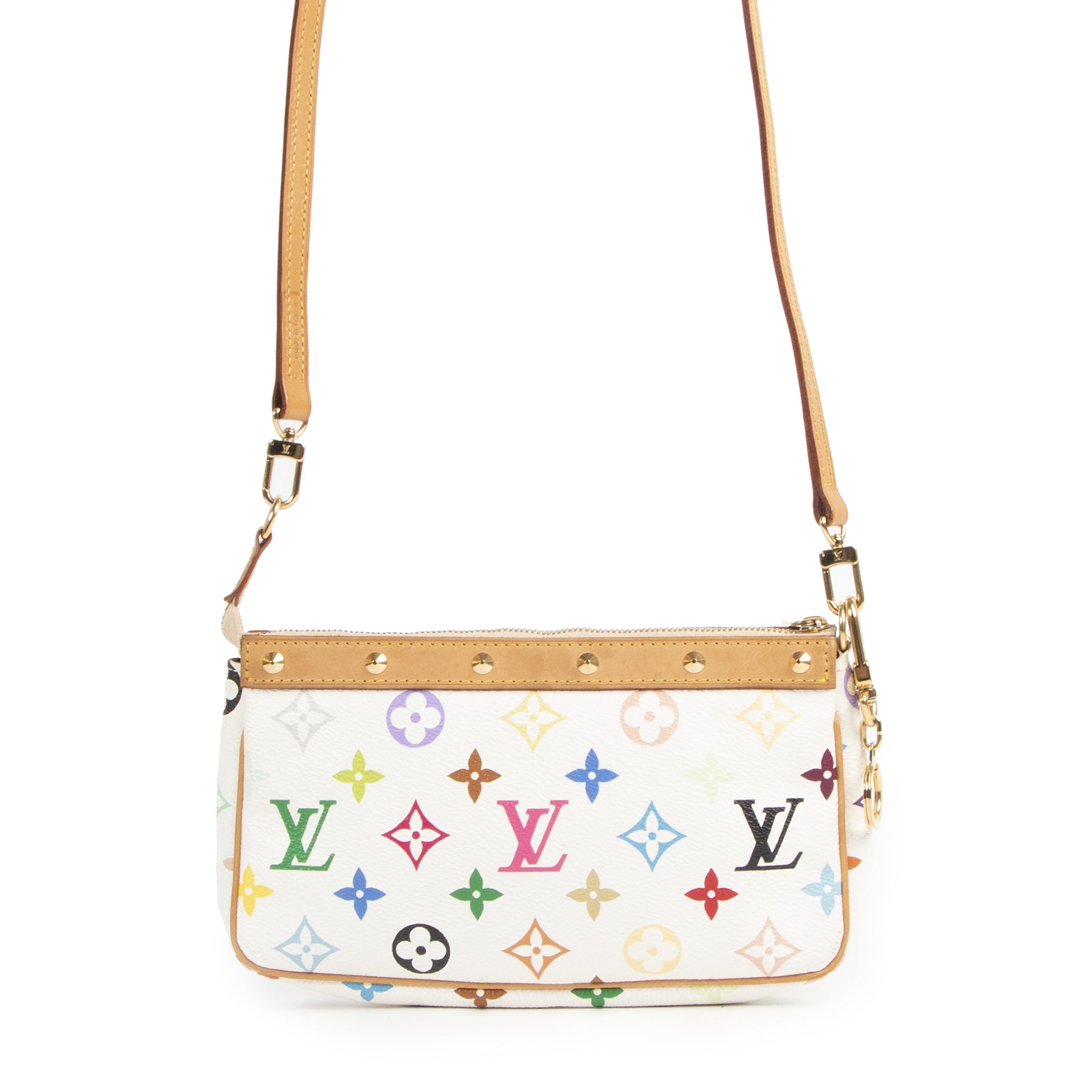 shop safe online Louis Vuitton Takashi Murakami Multi Color Monogram Pochette + Strap