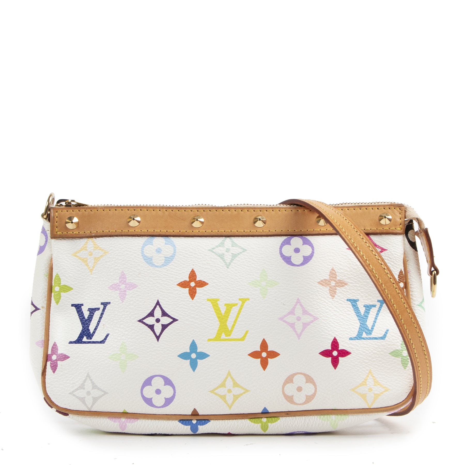 acheter en ligne seconde main Louis Vuitton Takashi Murakami Multi Color Monogram Pochette + Strap