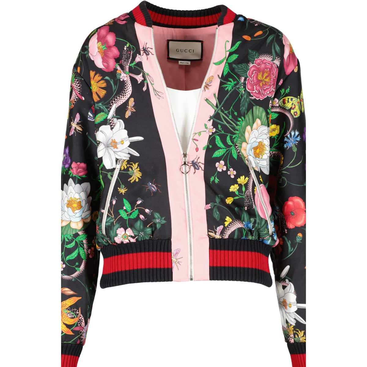Shop second hand luxury designer fashion Gucci Resort 2018 Floral Print Silk Bomber Jacket at Labellov