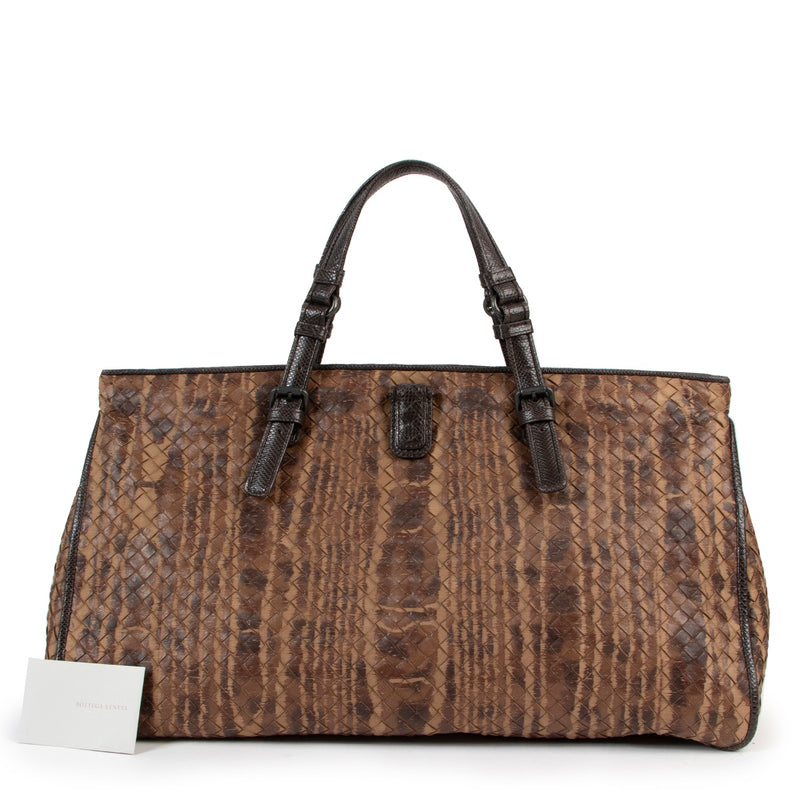 shop authentic second hand designer vintage Bottega Veneta Intrecciato Lizard Trim Large Tote Bag at Labellov.