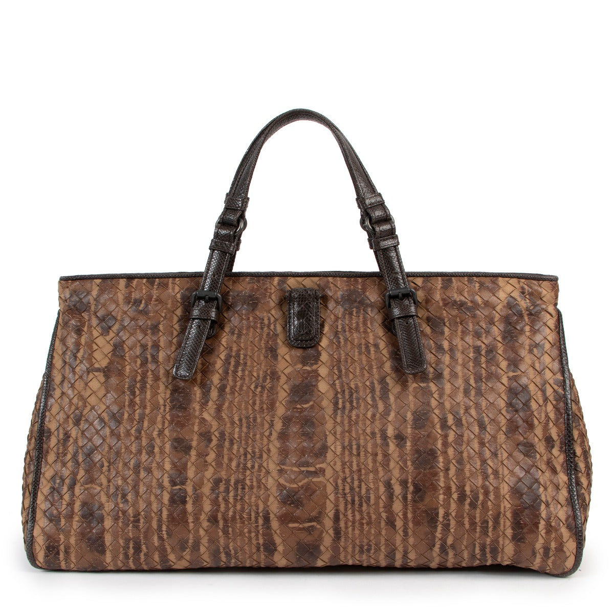 shop authentic second hand designer vintage Bottega Veneta Intrecciato Lizard Trim Large Tote Bag at Labellov.