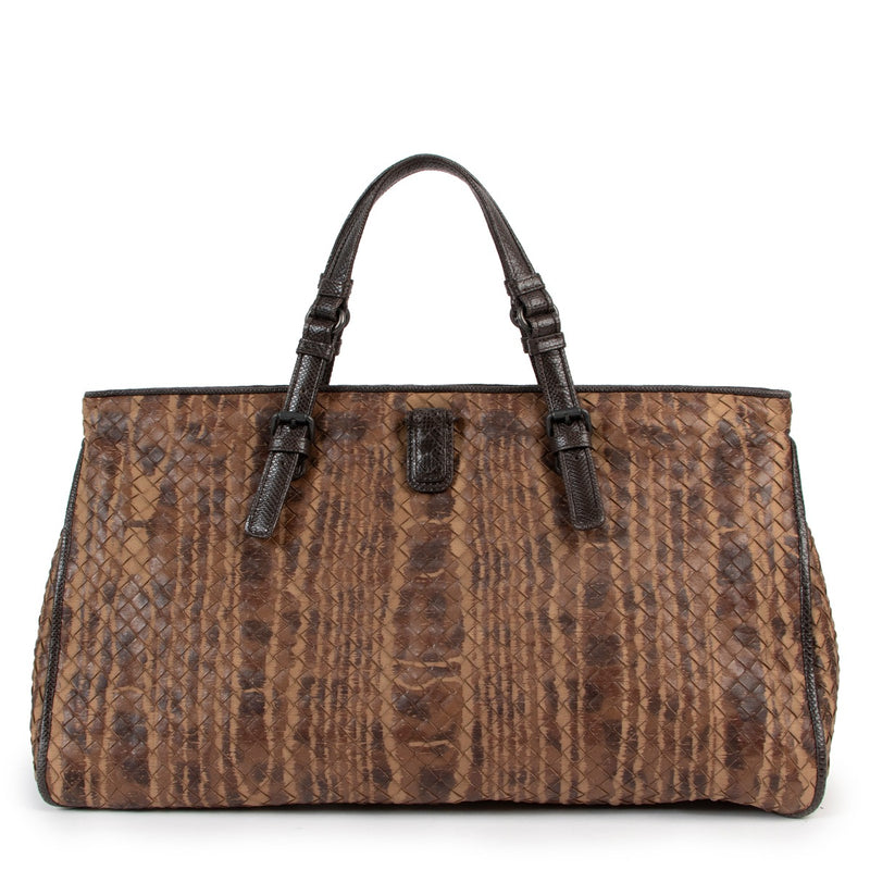 shop authentic second hand designer vintage Bottega Veneta Intrecciato Lizard Trim Large Tote Bag at Labellov.