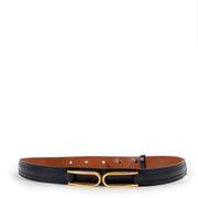 Buy an authentic second hand Delvaux Vintage Blue Leather Belt with Gold-Plated D logo's in good condition at Labellov