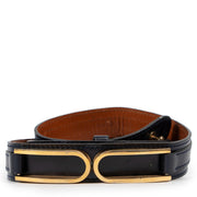 Buy an authentic second hand Delvaux Vintage Blue Leather Belt with Gold-Plated D logo's in good condition at Labellov