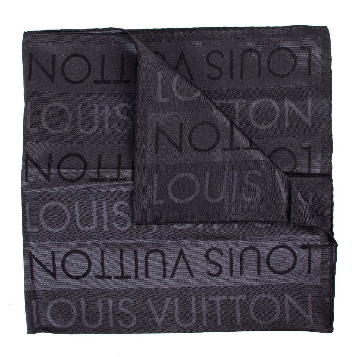 Shop authentic second hand Louis Vuitton Black Lettering Silk Twill Scarf at Labellov