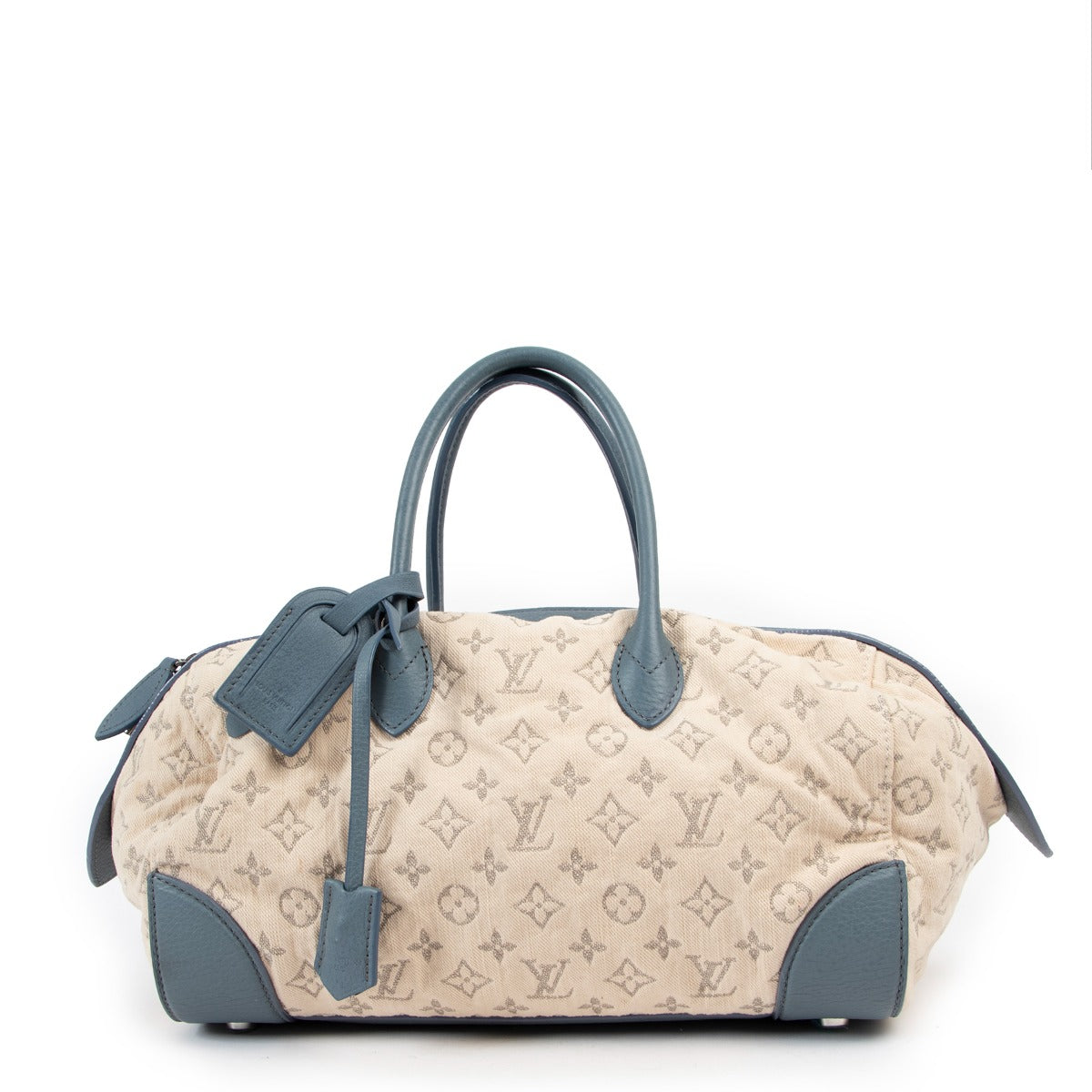 Shop authentic second hand Louis Vuitton Spring/Summer 2012 Blue Monogram Denim Speedy Round Squat MM Bag at Labellov