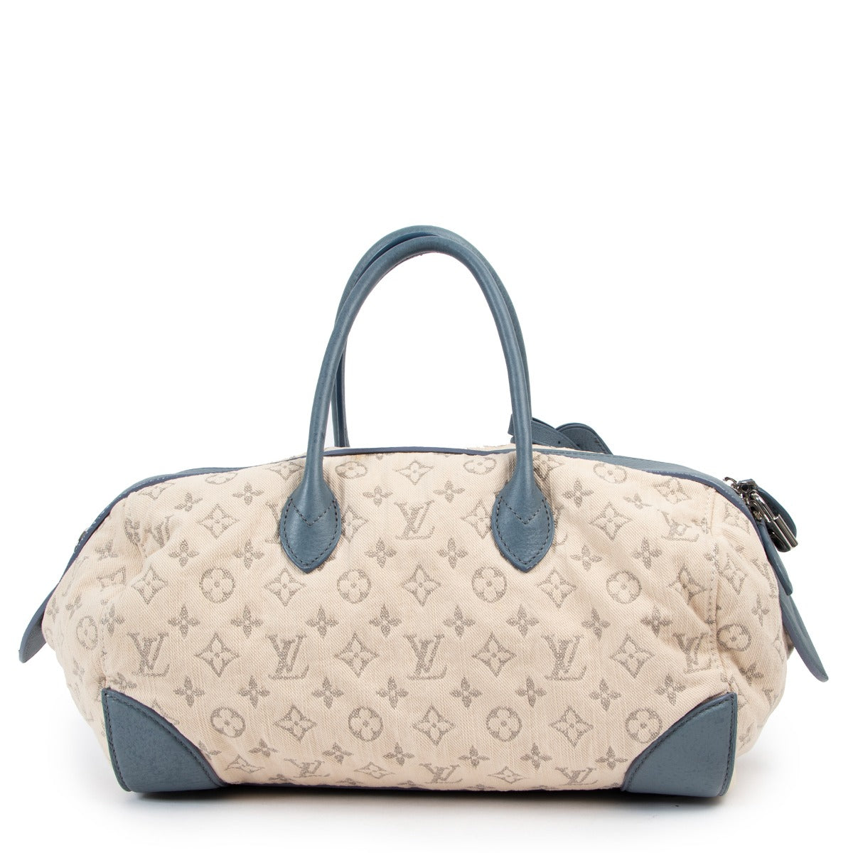 Shop authentic second hand Louis Vuitton Spring/Summer 2012 Blue Monogram Denim Speedy Round Squat MM Bag at Labellov