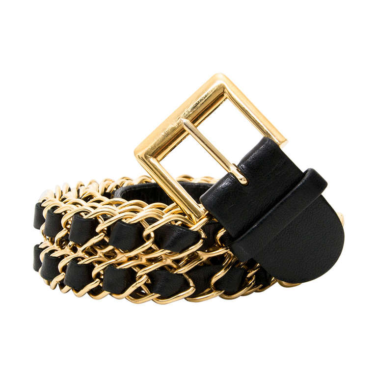 Authentic secondhand Chanel leather gold chain woven belt right price labellov vintage webshop safe secure online shopping designer luxury brands fashion Antwerp Belgium