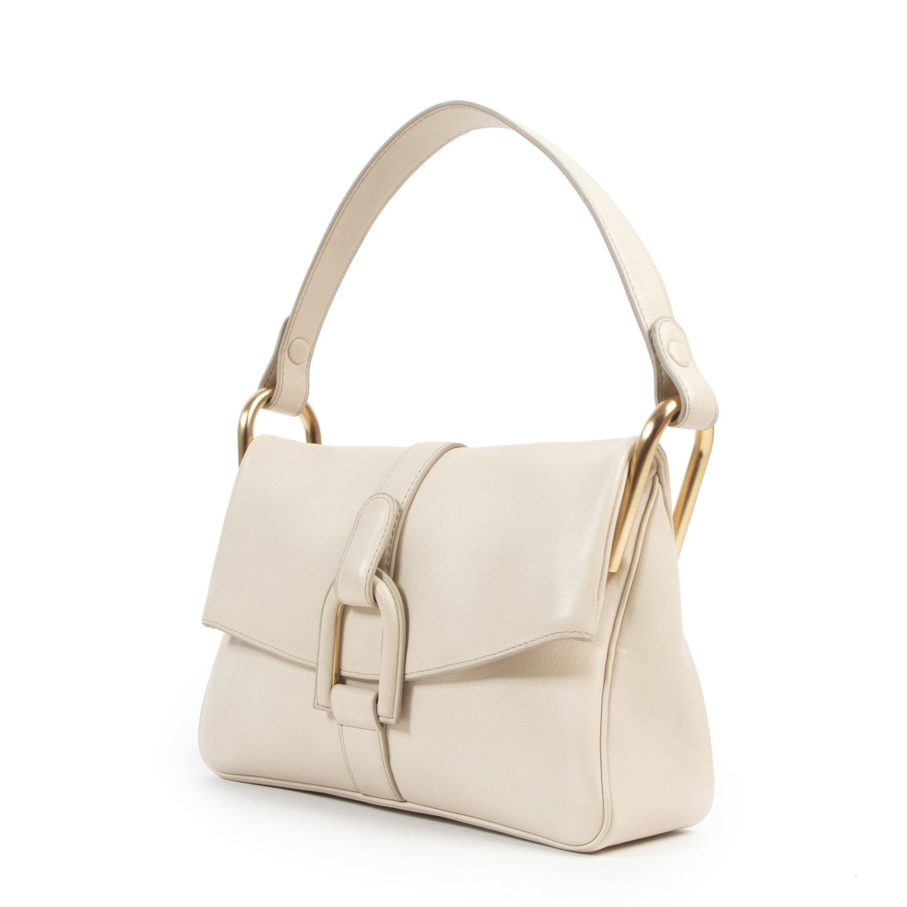 Authentieke Tweedehands Delvaux Beige Leather Givry Shoulder Bag juiste prijs veilig online shoppen luxe merken webshop winkelen Antwerpen België mode fashion