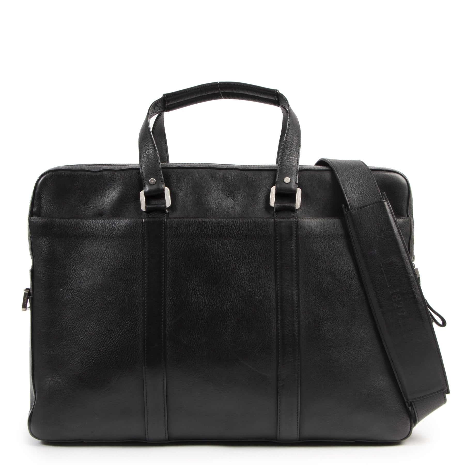 Authentieke Tweedehands Delvaux Black Leather 1829 President Bag juiste prijs veilig online shoppen luxe merken webshop winkelen Antwerpen België mode fashion