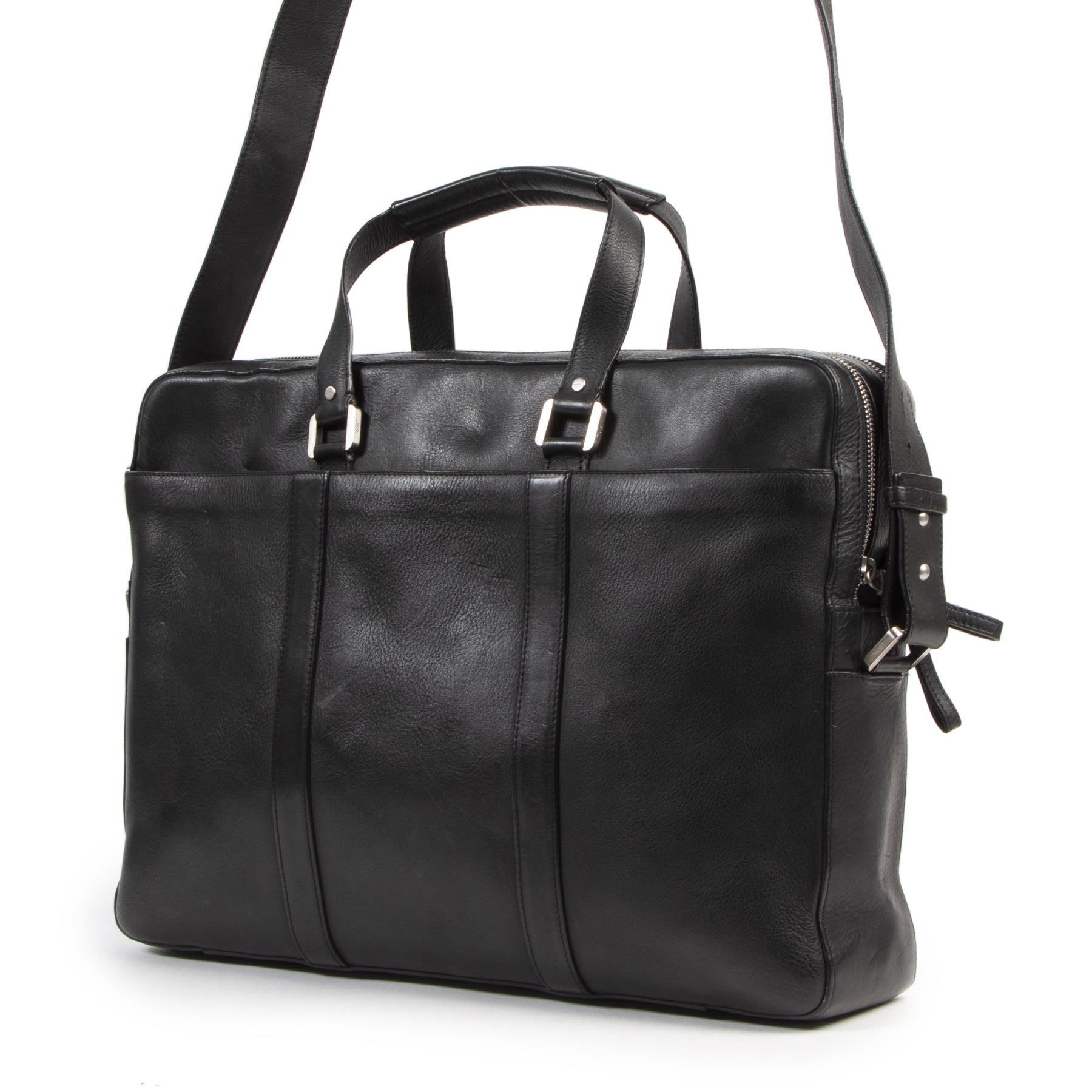 Authentieke Tweedehands Delvaux Black Leather 1829 President Bag juiste prijs veilig online shoppen luxe merken webshop winkelen Antwerpen België mode fashion