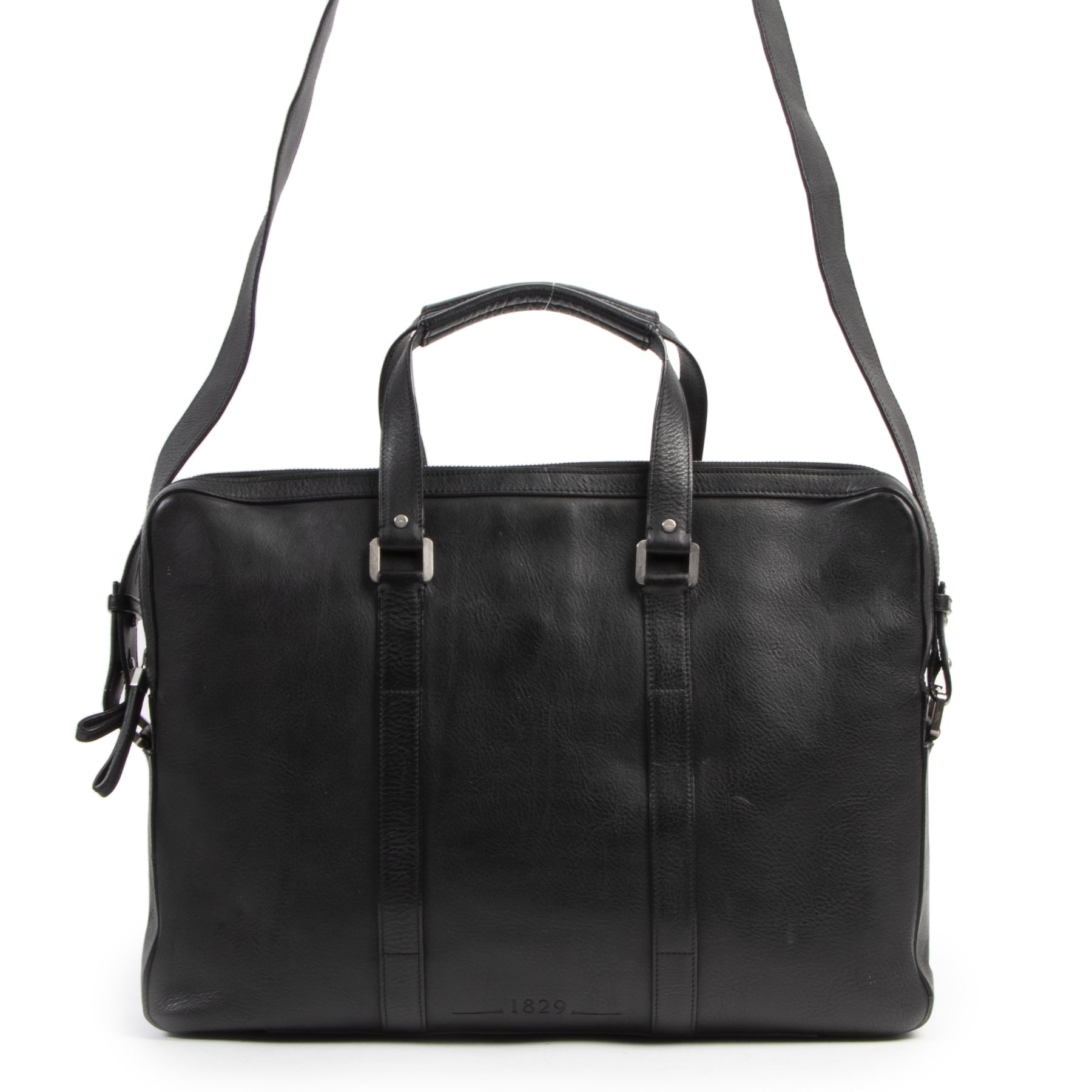 Authentic secondhand Delvaux Black Leather 1829 President Bag designer bags fashion luxury vintage webshop safe secure online shopping