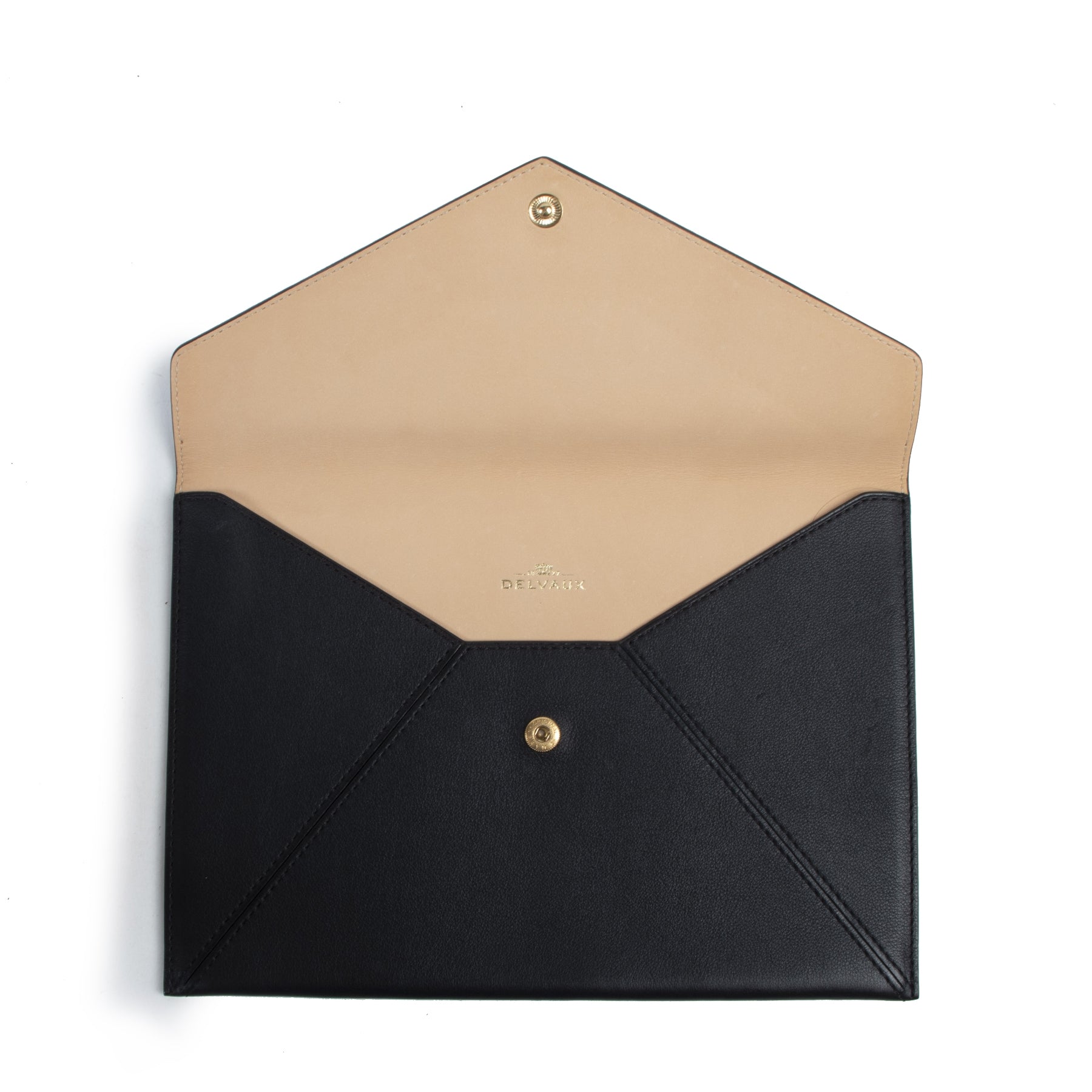 Authentieke Tweedehands Delvaux Black Envelope Clutch juiste prijs veilig online shoppen luxe merken webshop winkelen