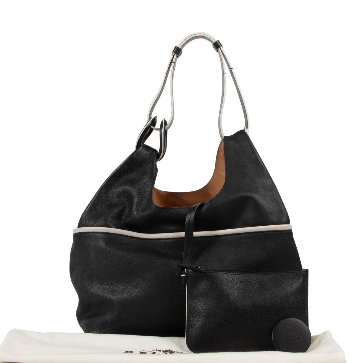Delvaux Givry With Me Borderline Black & Ivory Shoulder Bag