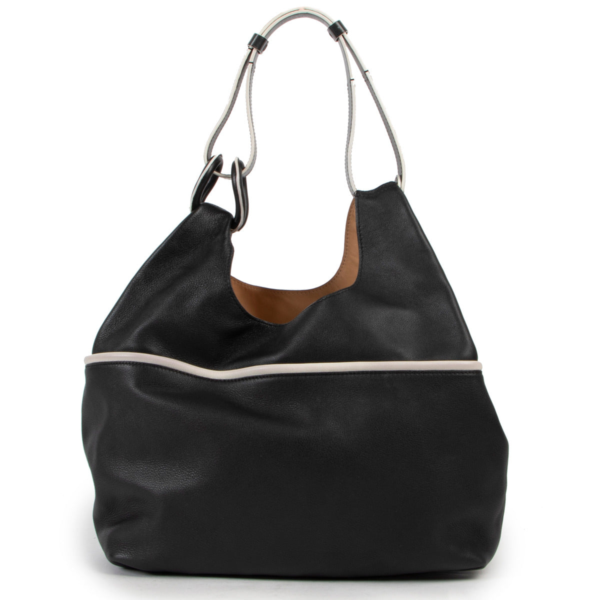 Sac porté épaule Delvaux Givry With Me Borderline noir et ivoire
