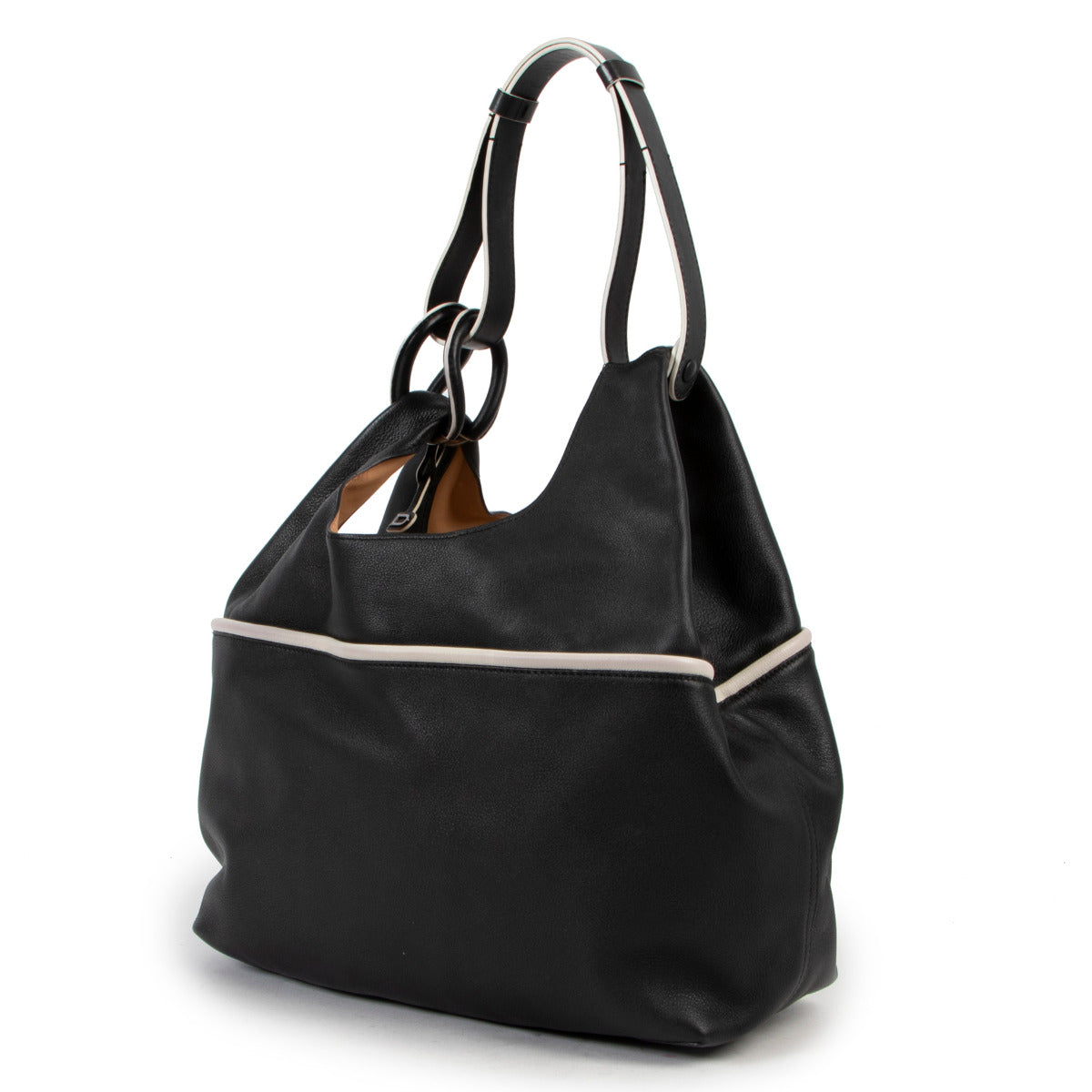 Sac porté épaule Delvaux Givry With Me Borderline noir et ivoire