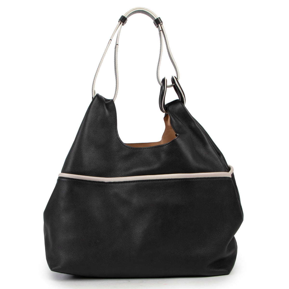 Sac porté épaule Delvaux Givry With Me Borderline noir et ivoire