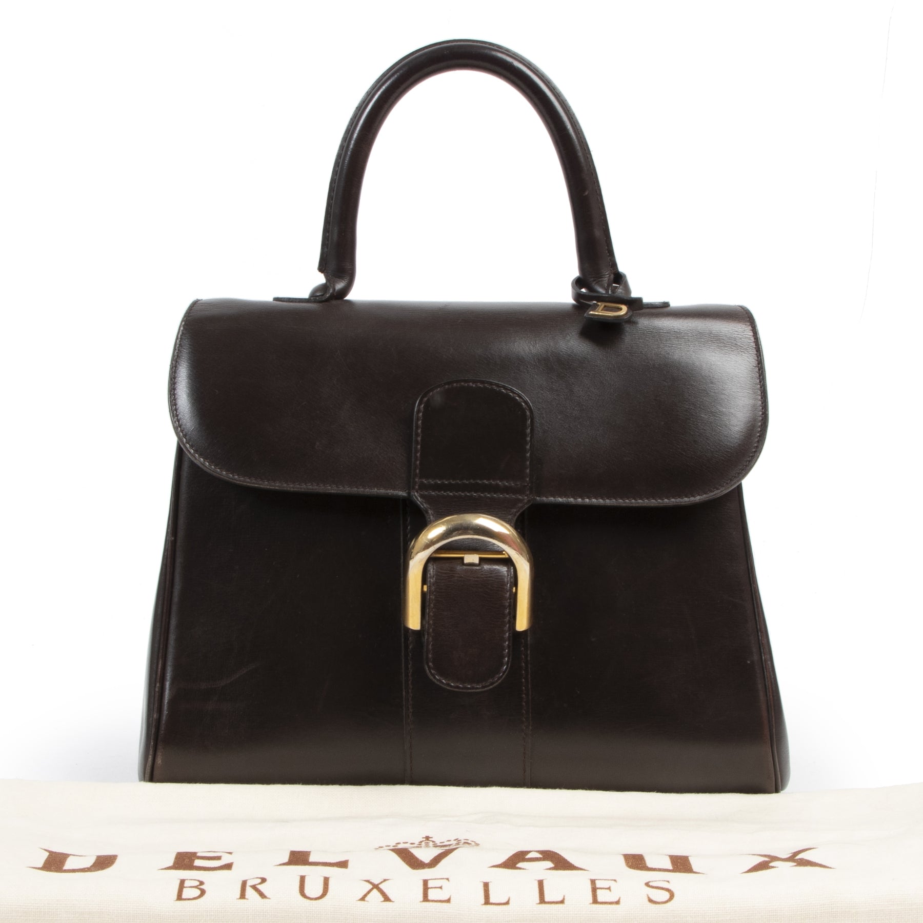 Delvaux Dark Brown MM Brillant Bag. Authentieke tweedehands Delvaux handtassen bij LabelLOV Antwerpen. Authentique seconde-main luxury en ligne webshop LabelLOV. Authentic preloved Delvaux handbags at LabelLOV Antwerp.