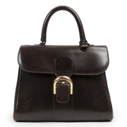 Delvaux Dark Brown MM Brillant Bag. Authentieke tweedehands Delvaux handtassen bij LabelLOV Antwerpen. Authentique seconde-main luxury en ligne webshop LabelLOV. Authentic preloved Delvaux handbags at LabelLOV Antwerp.