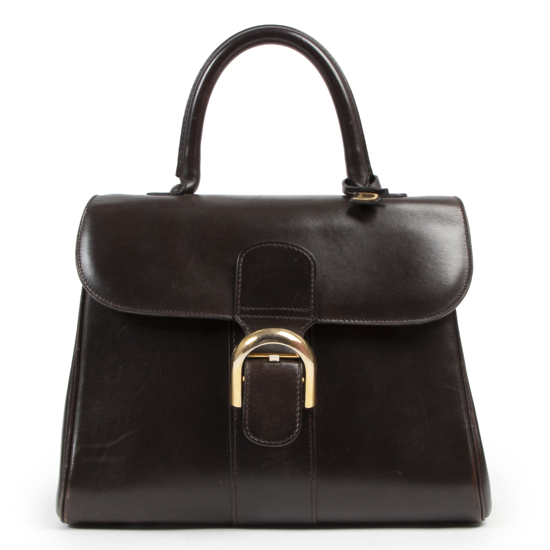 Delvaux Dark Brown MM Brillant Bag. Authentieke tweedehands Delvaux handtassen bij LabelLOV Antwerpen. Authentique seconde-main luxury en ligne webshop LabelLOV. Authentic preloved Delvaux handbags at LabelLOV Antwerp.