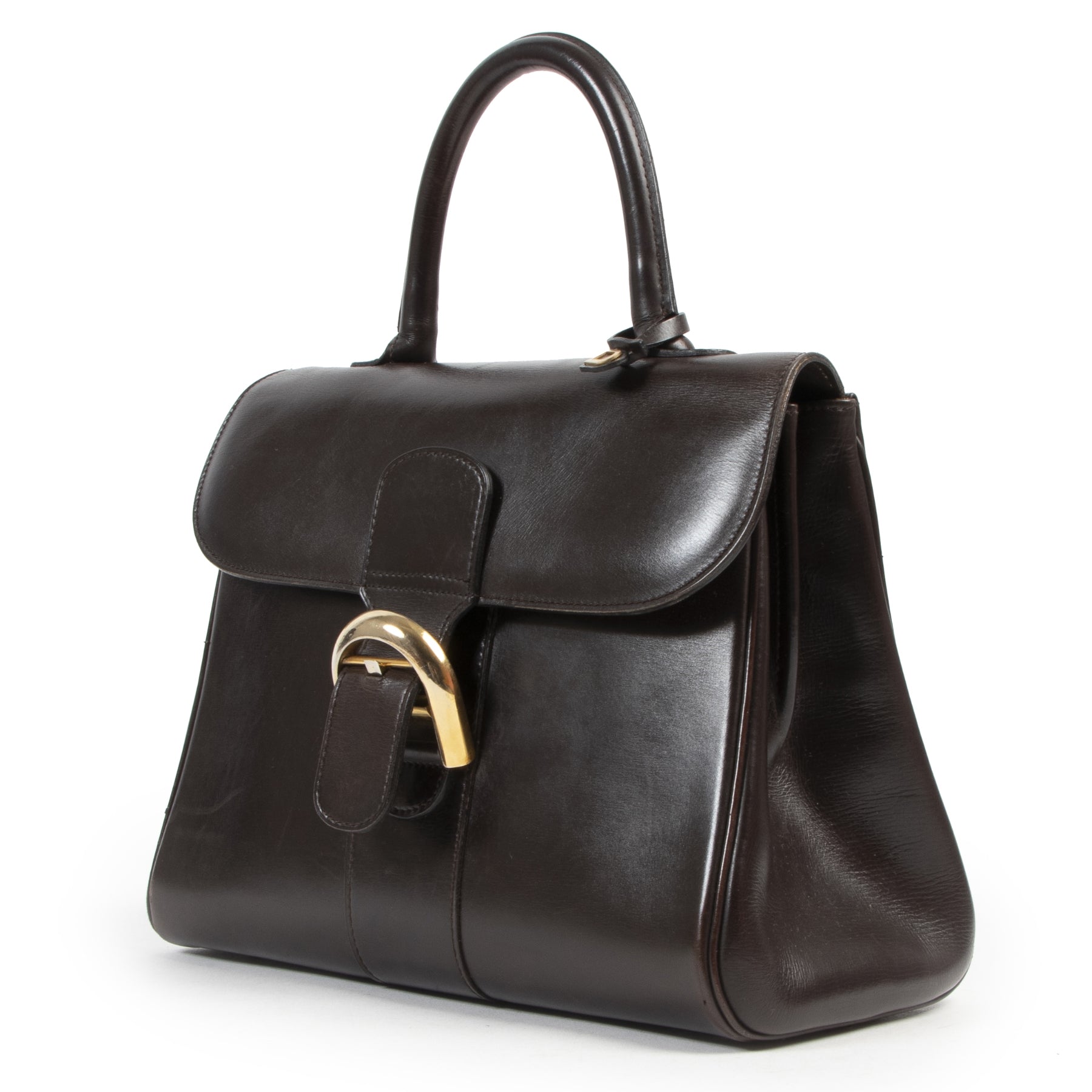 Delvaux Dark Brown MM Brillant Bag. Authentieke tweedehands Delvaux handtassen bij LabelLOV Antwerpen. Authentique seconde-main luxury en ligne webshop LabelLOV. Authentic preloved Delvaux handbags at LabelLOV Antwerp.