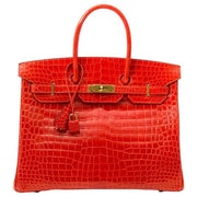 shop veilig online aan de beste prijs Brand New Hermes Birkin 35 Orange Poppy Porosus Lisse aan de best eprijs