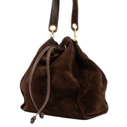 Shop safe online at Labellov in Antwerp, Brussels and Knokke this 100% authentic second hand Chanel Brown Suede Drawstring Bucket Bag