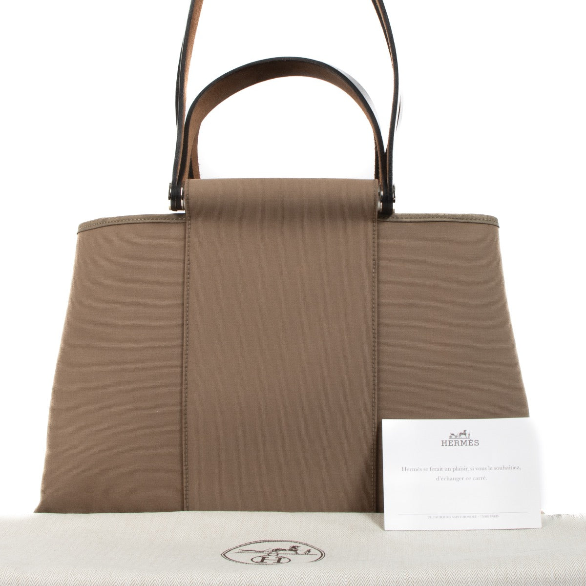 Shop safe online at Labellov in Antwerp, Brussels and Knokke this 100% authentic Hermès Grey Canvas Cabag PM 2 Way Elan Bag