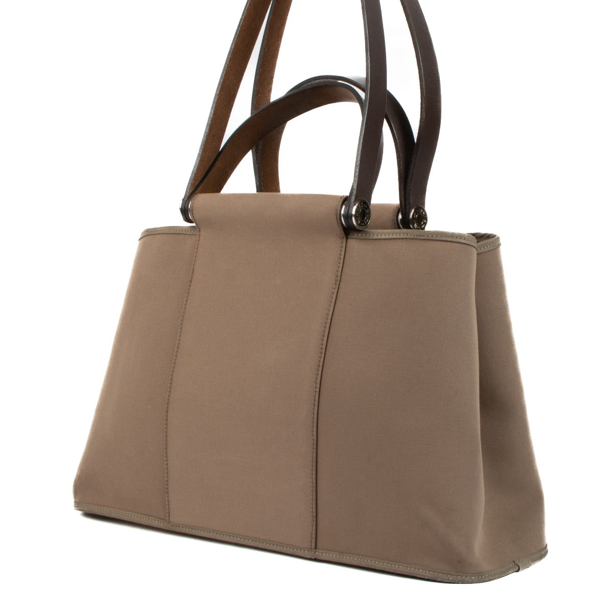 Shop safe online at Labellov in Antwerp, Brussels and Knokke this 100% authentic Hermès Grey Canvas Cabag PM 2 Way Elan Bag