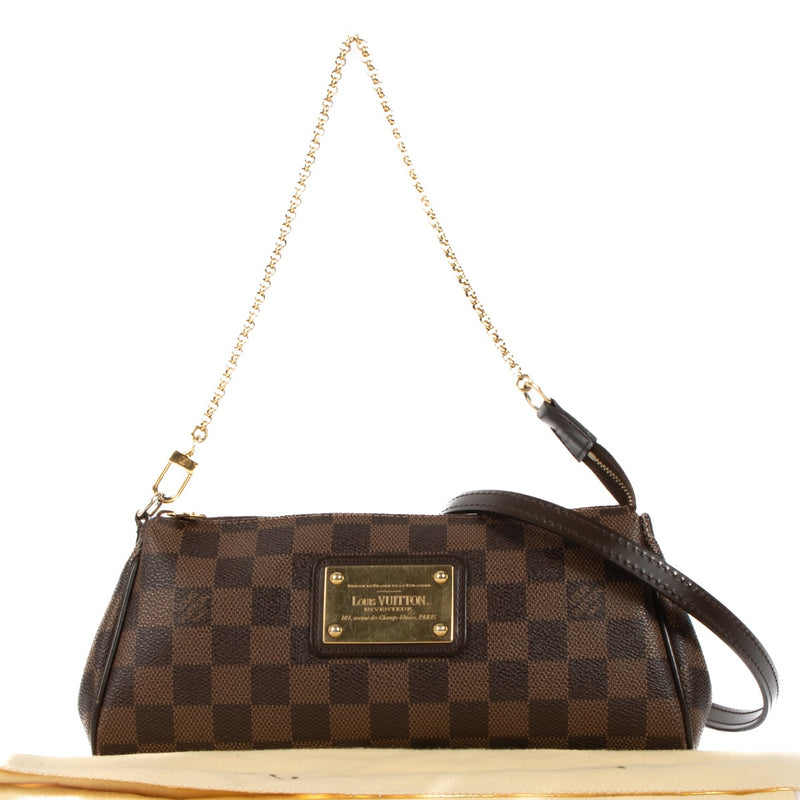 Shop safe online at Labellov in Antwerp, Brussels and Knokke this 100% authentic second hand Louis Vuitton Damier Ebene Canvas Eva Chain Crossbody Bag
