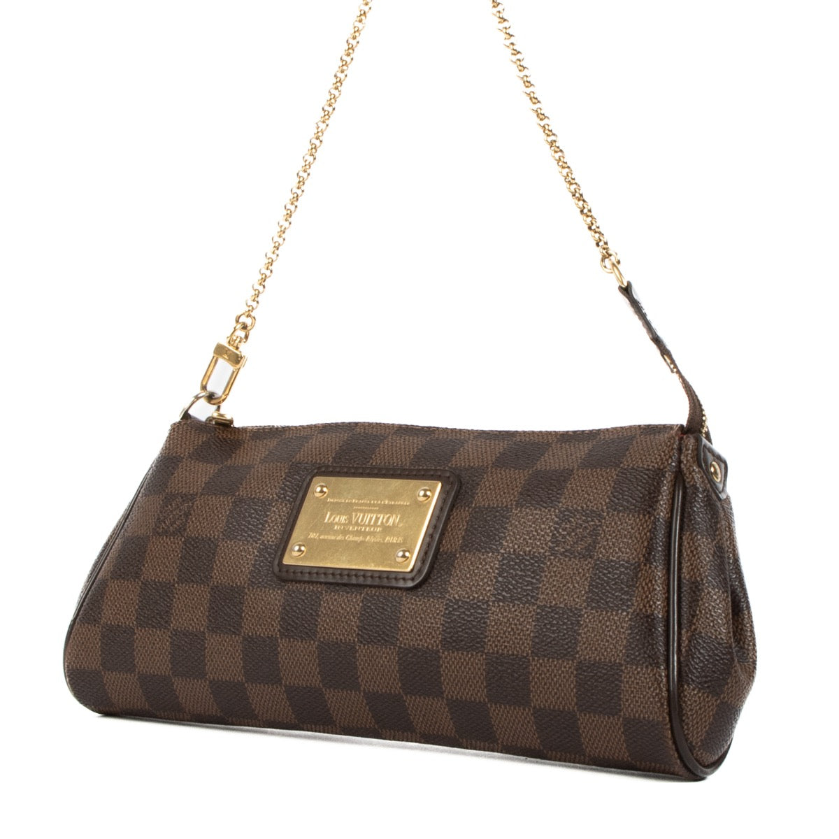 Shop safe online at Labellov in Antwerp, Brussels and Knokke this 100% authentic second hand Louis Vuitton Damier Ebene Canvas Eva Chain Crossbody Bag