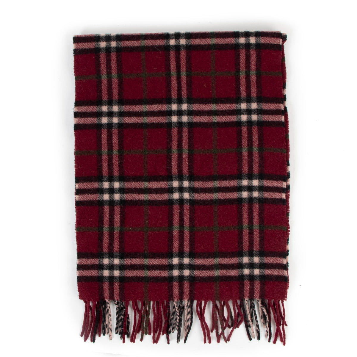 Burberry Burgundy Checked Lambswool Scarf