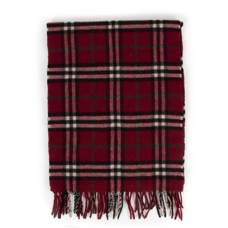 Burberry Burgundy Checked Lambswool Scarf