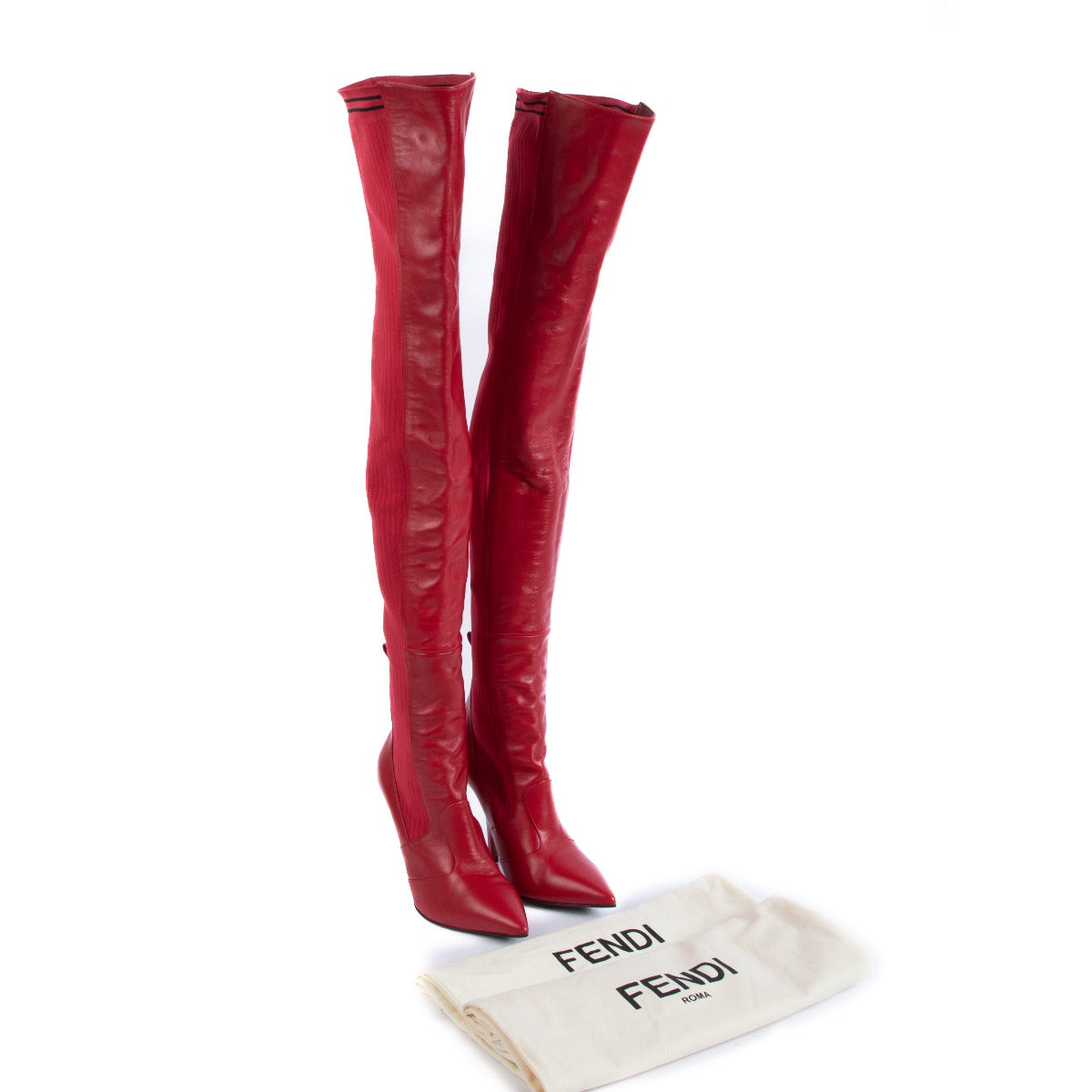 Fendi Rockoko Red Stretch Thigh-High Boots