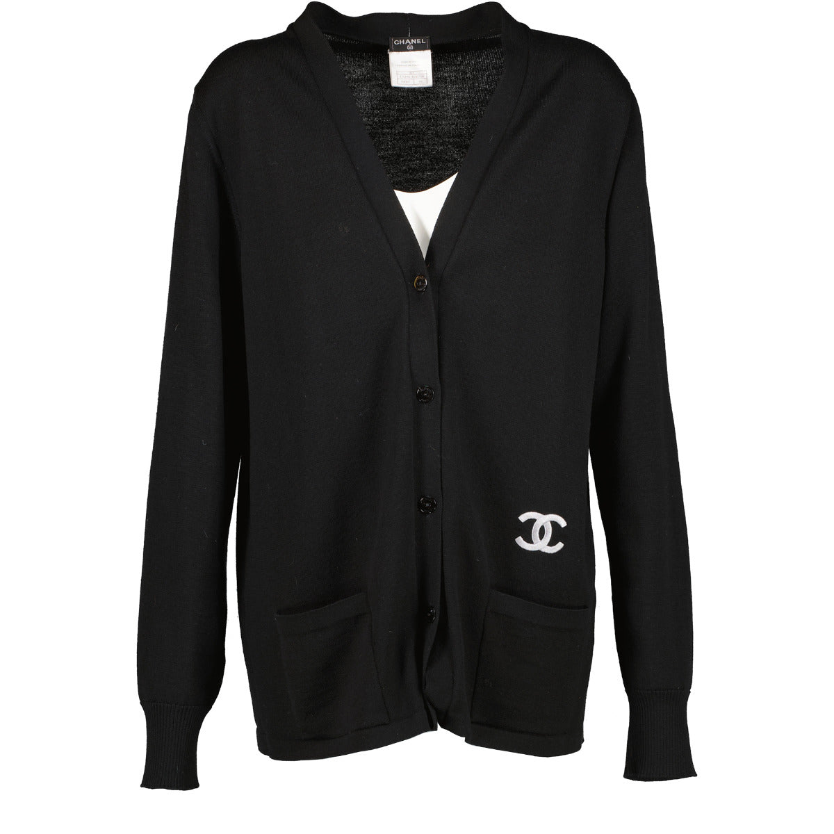 Chanel 08A Zwart Wollen CC Vest - Maat FR44