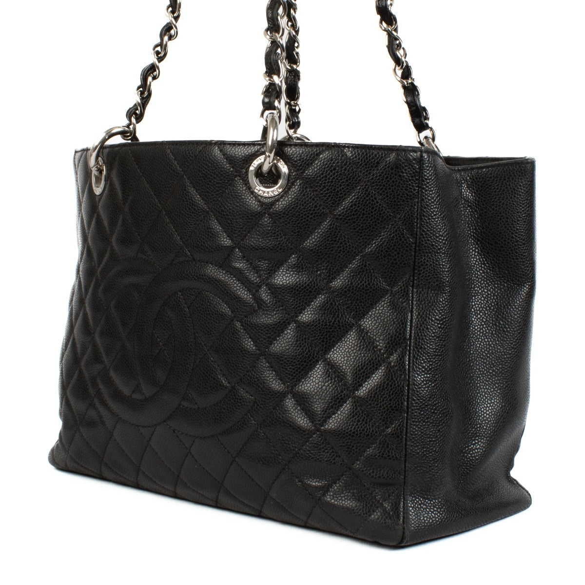 Authentic vintage second hand designer luxury Chanel Black Caviar Leather Grand Shopping Tote Bag on www.labellov.com