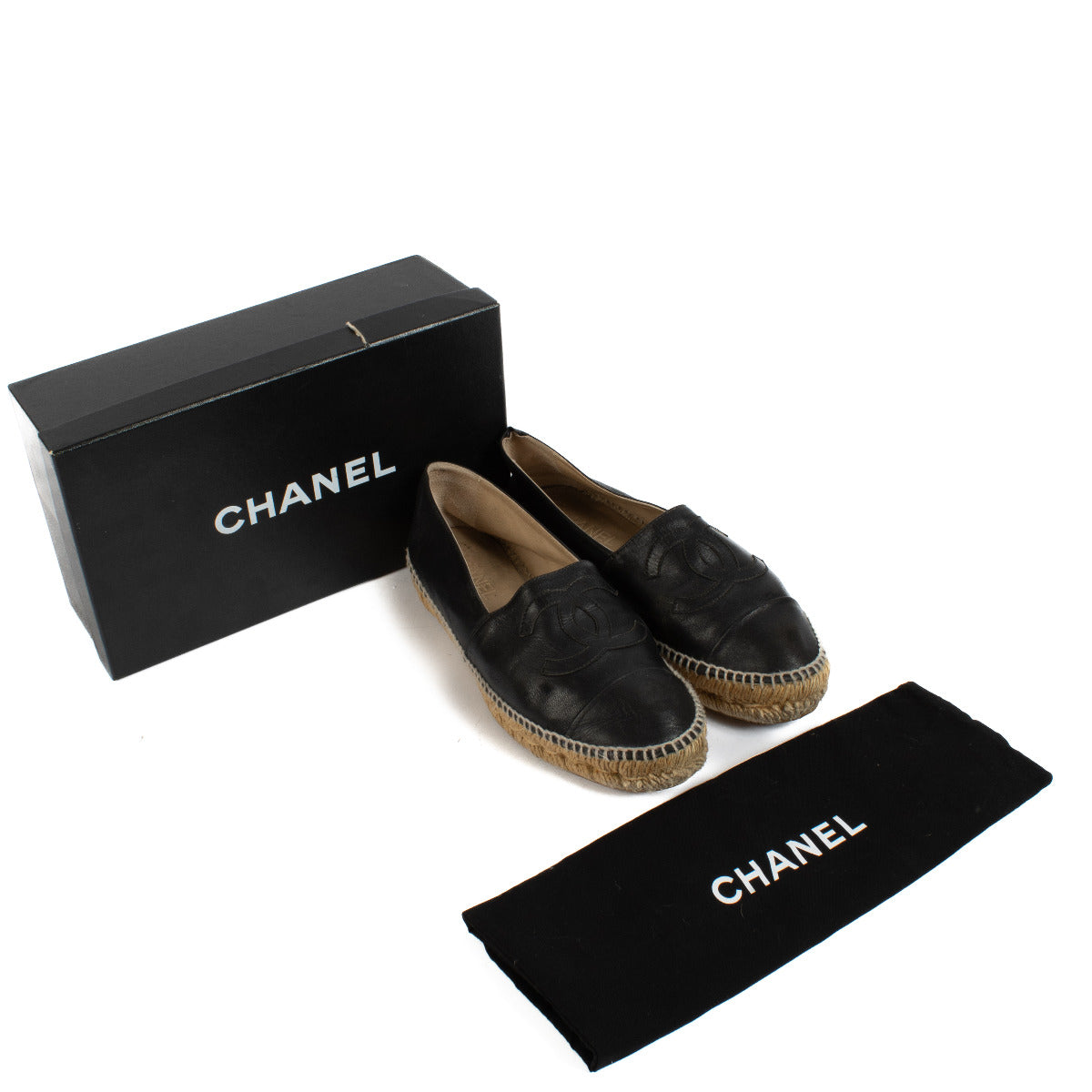 Chanel Black Leather Espadrilles - Size 40