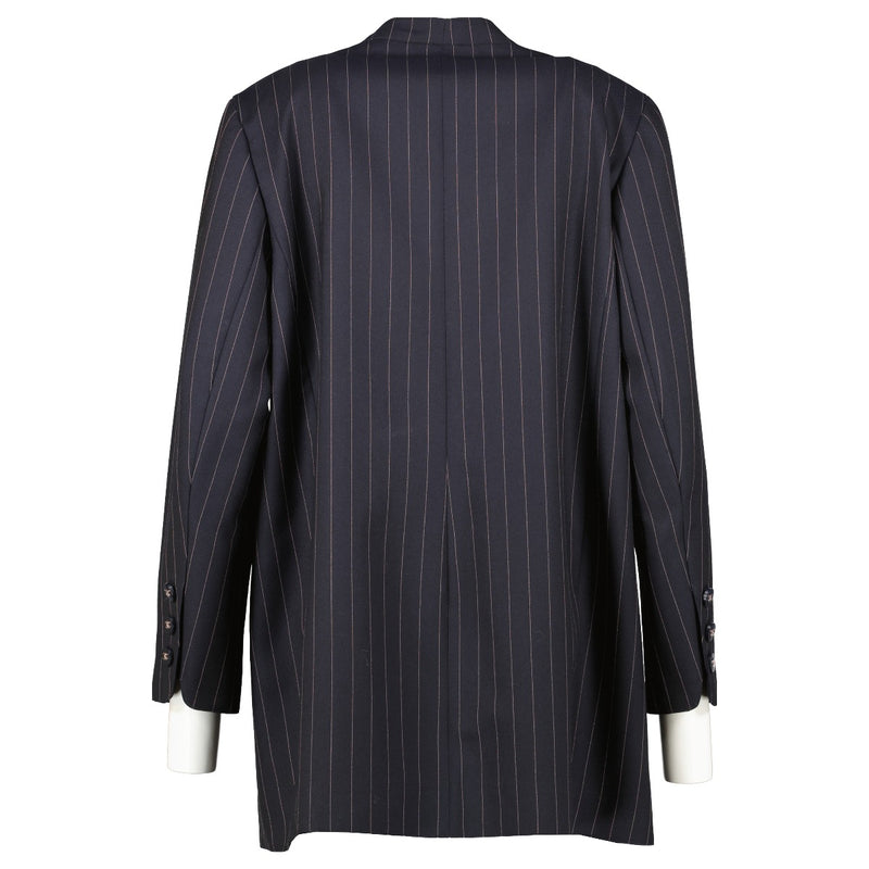 authentic second hand Chanel 96P Navy Blue Pinstripe Blazer Jacket on Labellov.com