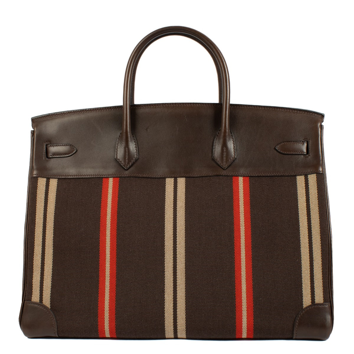 Hermès Birkin 40 Ébène Toile Jumping Rayée/Veau Evercalf Métal Argenté