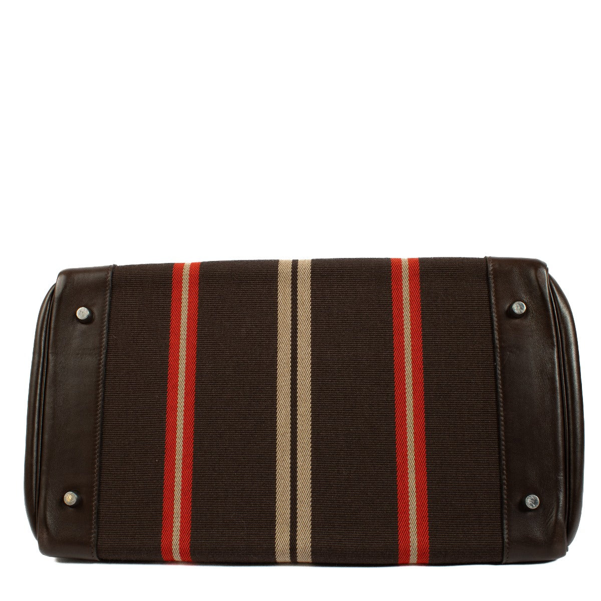 Hermès Birkin 40 Ébène Toile Jumping Rayée/Veau Evercalf Métal Argenté