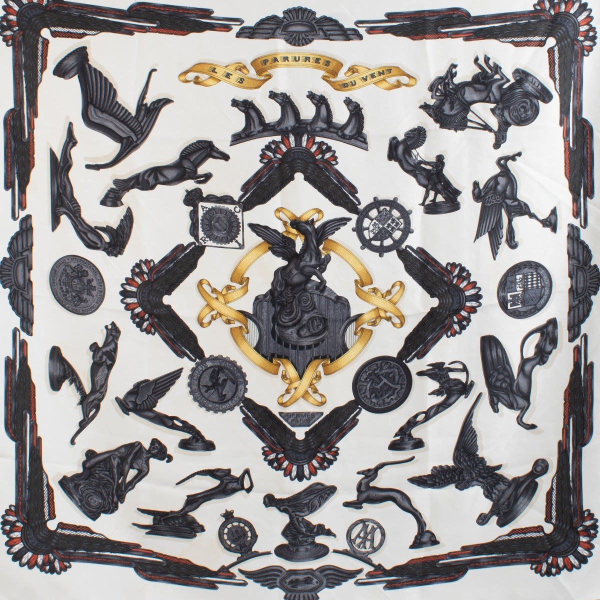 Hermès White Les Parures du Vent Silk 90 Scarf